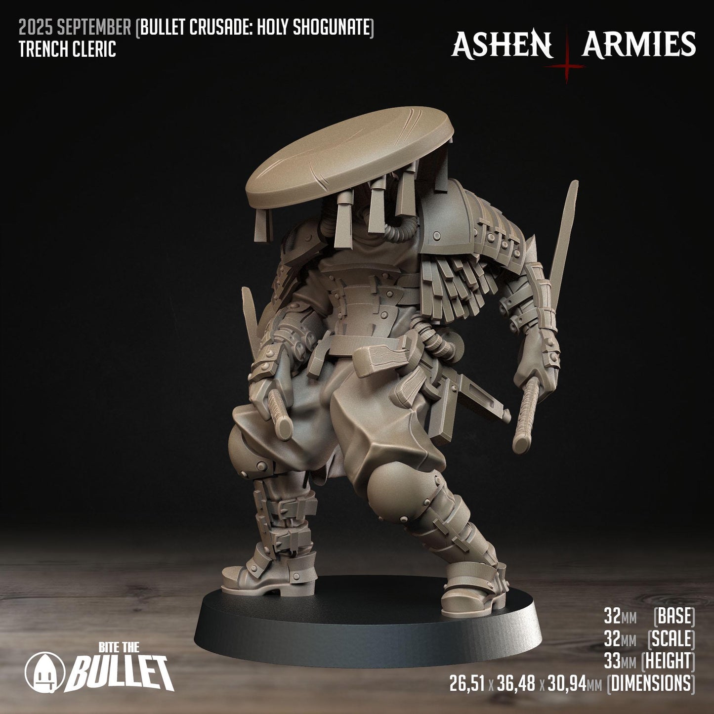 Holy Shogunate Trench Cleric Miniature - Ashen Armies by Bite the Bullet