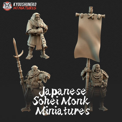 Japanese Sohei Monk Command Group Miniatures - by Kyoushuneko Miniatures