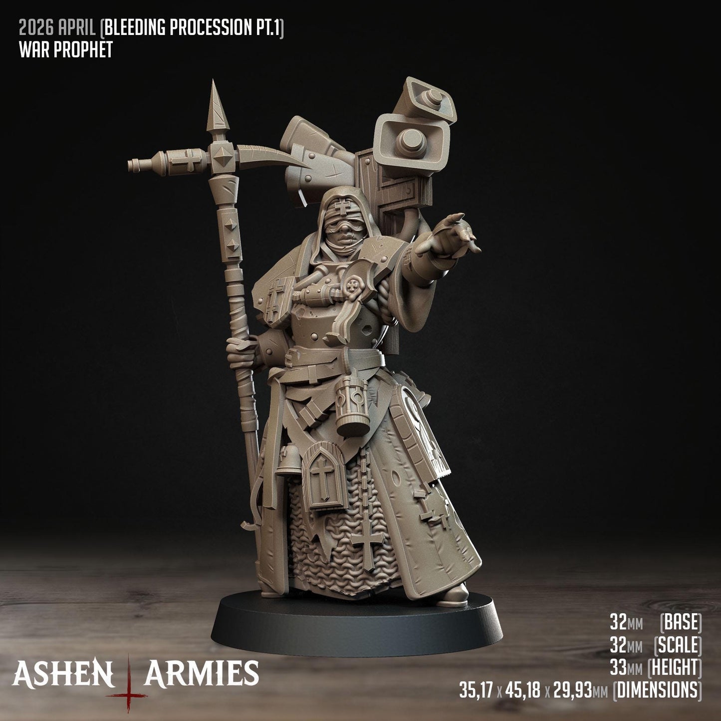 Bleeding Procession War Prophet Miniature - Ashen Armies by Bite the Bullet