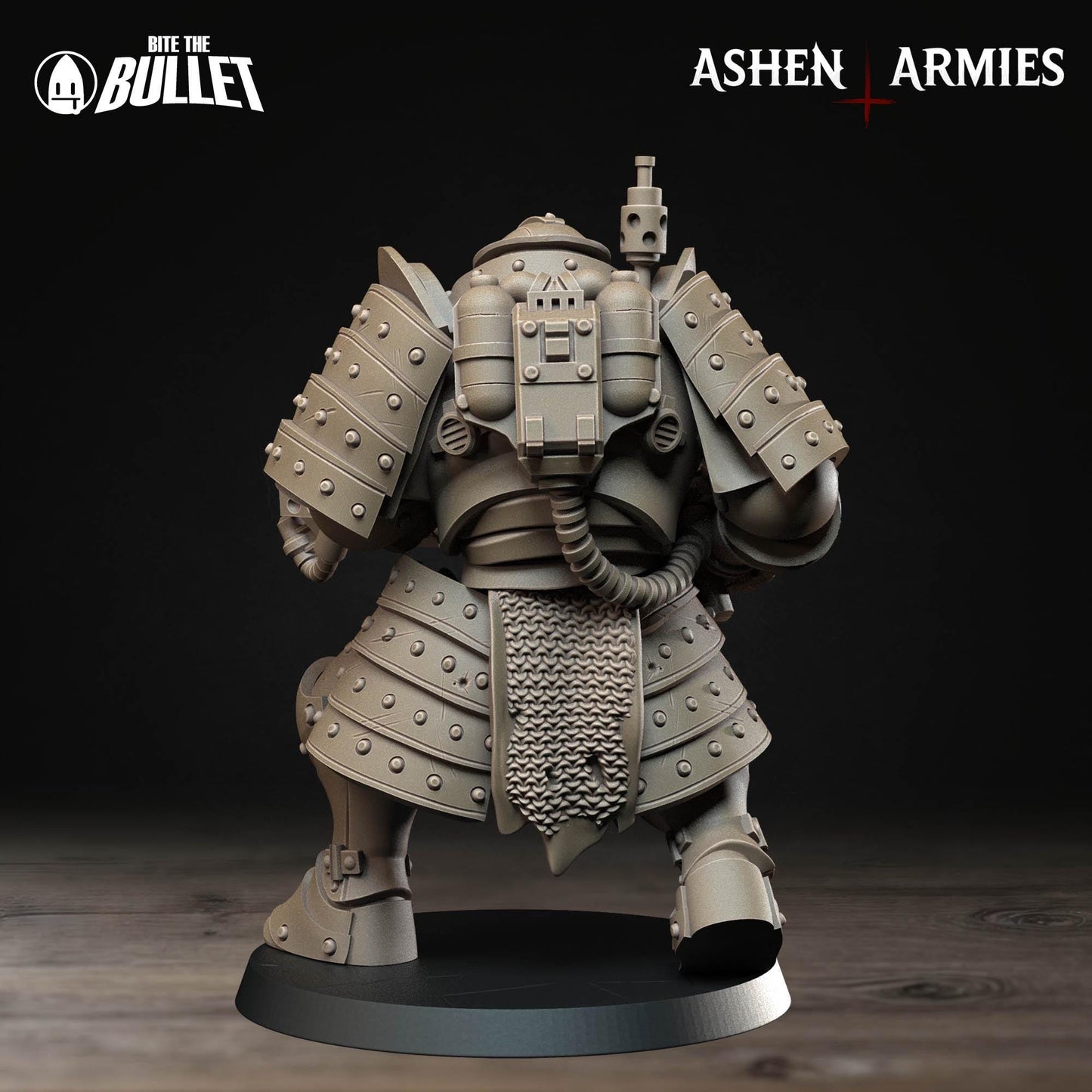Holy Shogunate Heavy Infantry Flamethrower Miniature - Ashen Armies by Bite the Bullet