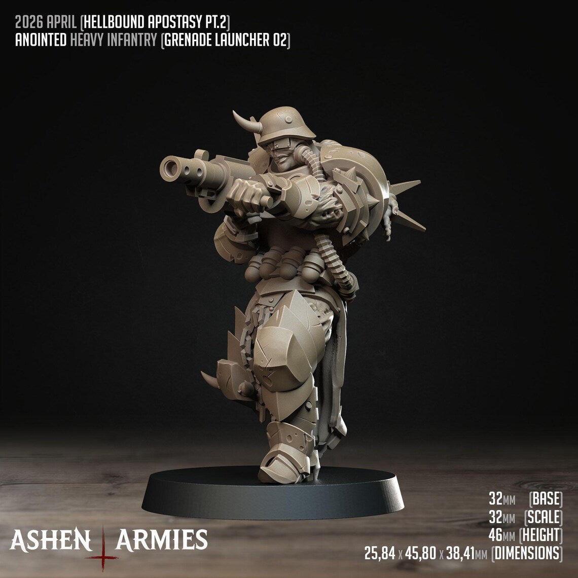 Hellbound Apostasy Anointed Heavy Infantry Grenade Launcher 02 Miniature - Ashen Armies by Bite the Bullet