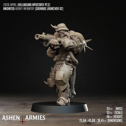Hellbound Apostasy Anointed Heavy Infantry Grenade Launcher 02 Miniature - Ashen Armies by Bite the Bullet