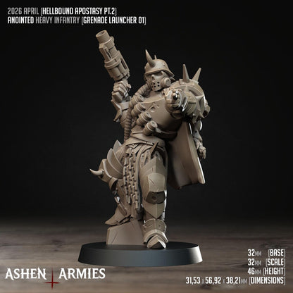 Hellbound Apostasy Anointed Heavy Infantry Grenade Launcher 01 Miniature - Ashen Armies by Bite the Bullet