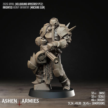 Hellbound Apostasy Anointed Heavy Infantry Machine Gun Miniature - Ashen Armies by Bite the Bullet