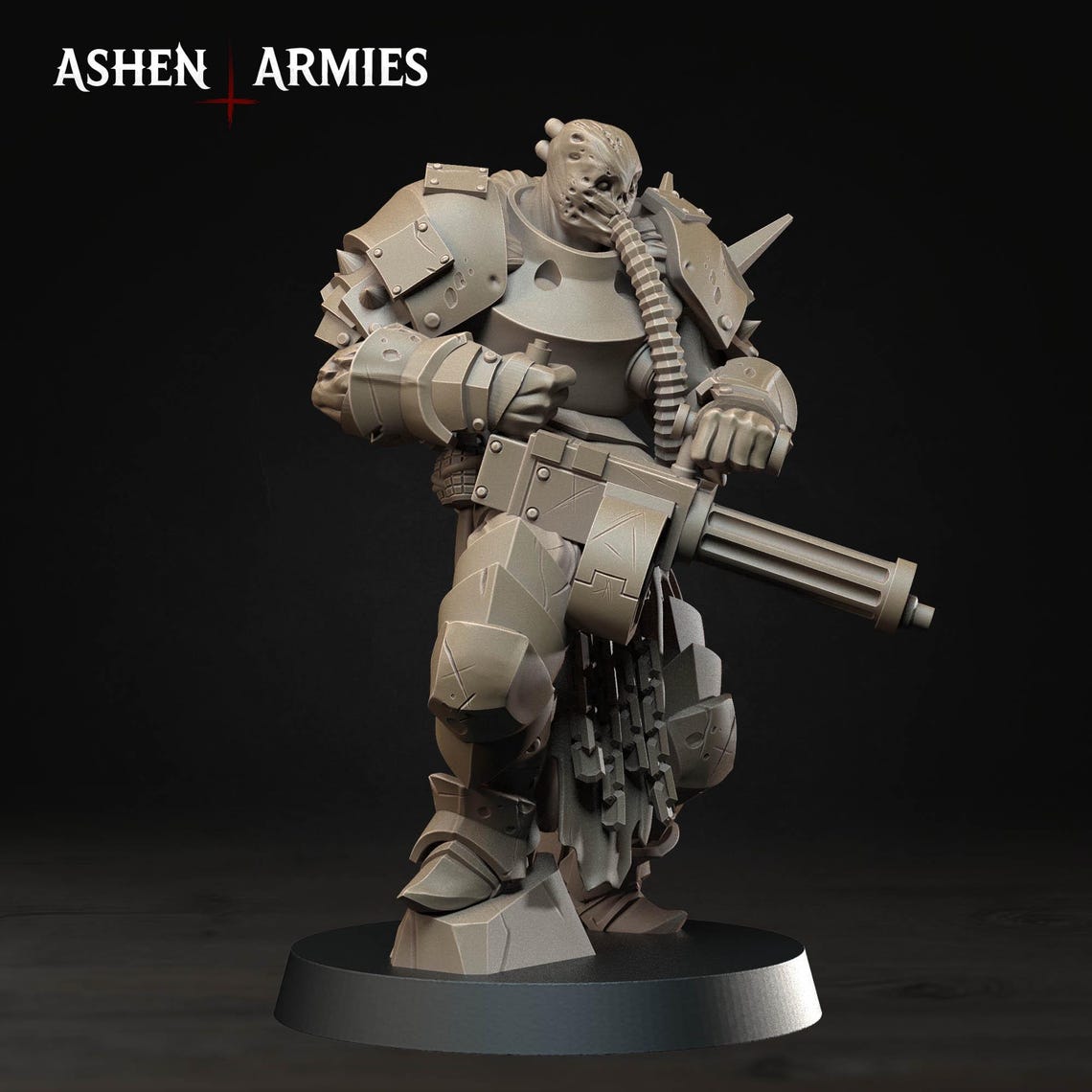 Hellbound Apostasy Anointed Heavy Infantry Machine Gun Miniature - Ashen Armies by Bite the Bullet