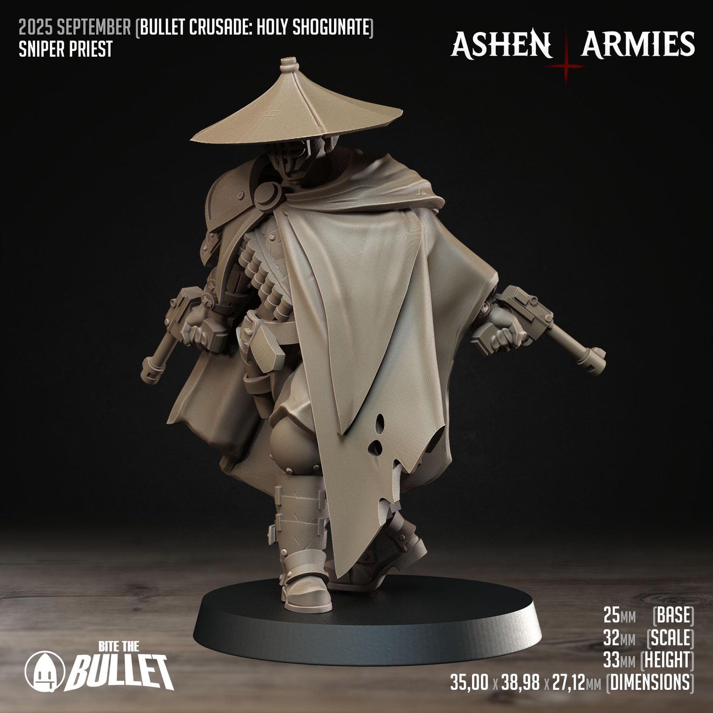 Holy Shogunate Sniper Priest Miniature - Ashen Armies by Bite the Bullet