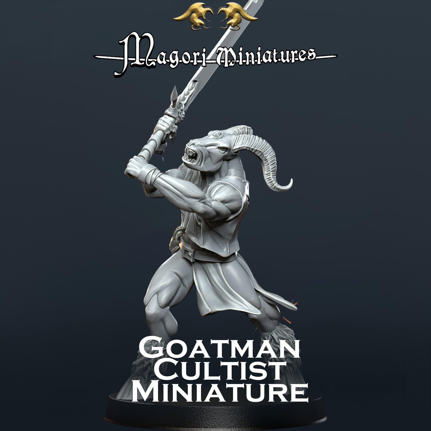 Goatman Cultist with Claymore Miniature - by Magori Miniatures