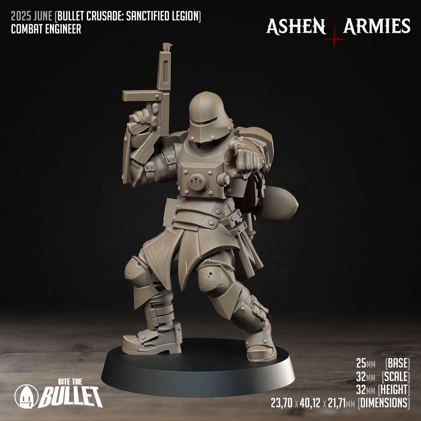 Sanctified Legion Combat Engineer Miniature - Ashen Armies by Bite the Bullet