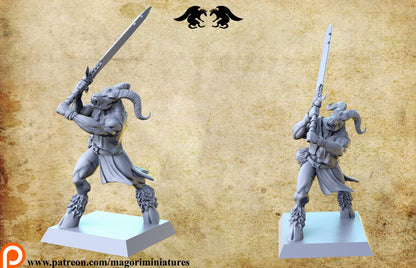 Goatman Cultist with Claymore Miniature - by Magori Miniatures