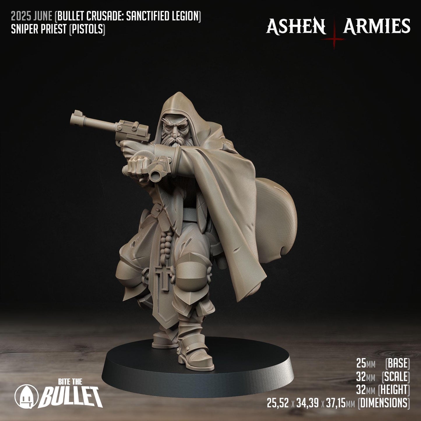 Sanctified Legion Sniper Priest Pistols Miniature - Ashen Armies by Bite the Bullet