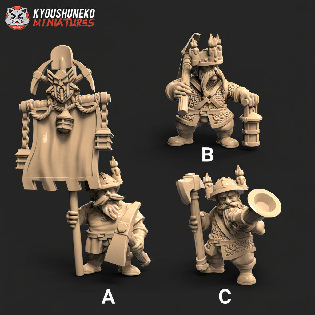 Dwarf Miner Command Group Miniatures - by Kyoushuneko Miniatures
