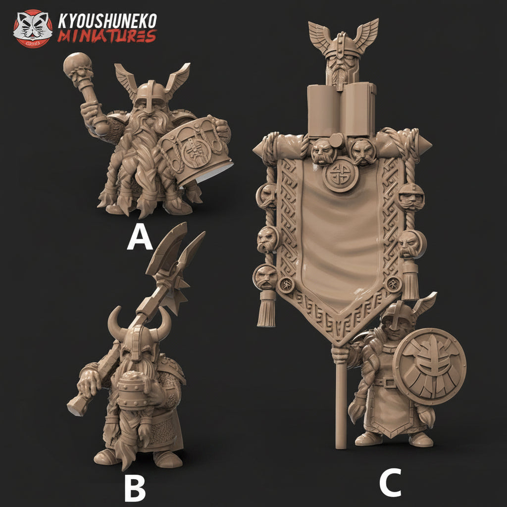 Dwarf Long Beard Command Group Miniatures - by Kyoushuneko Miniatures