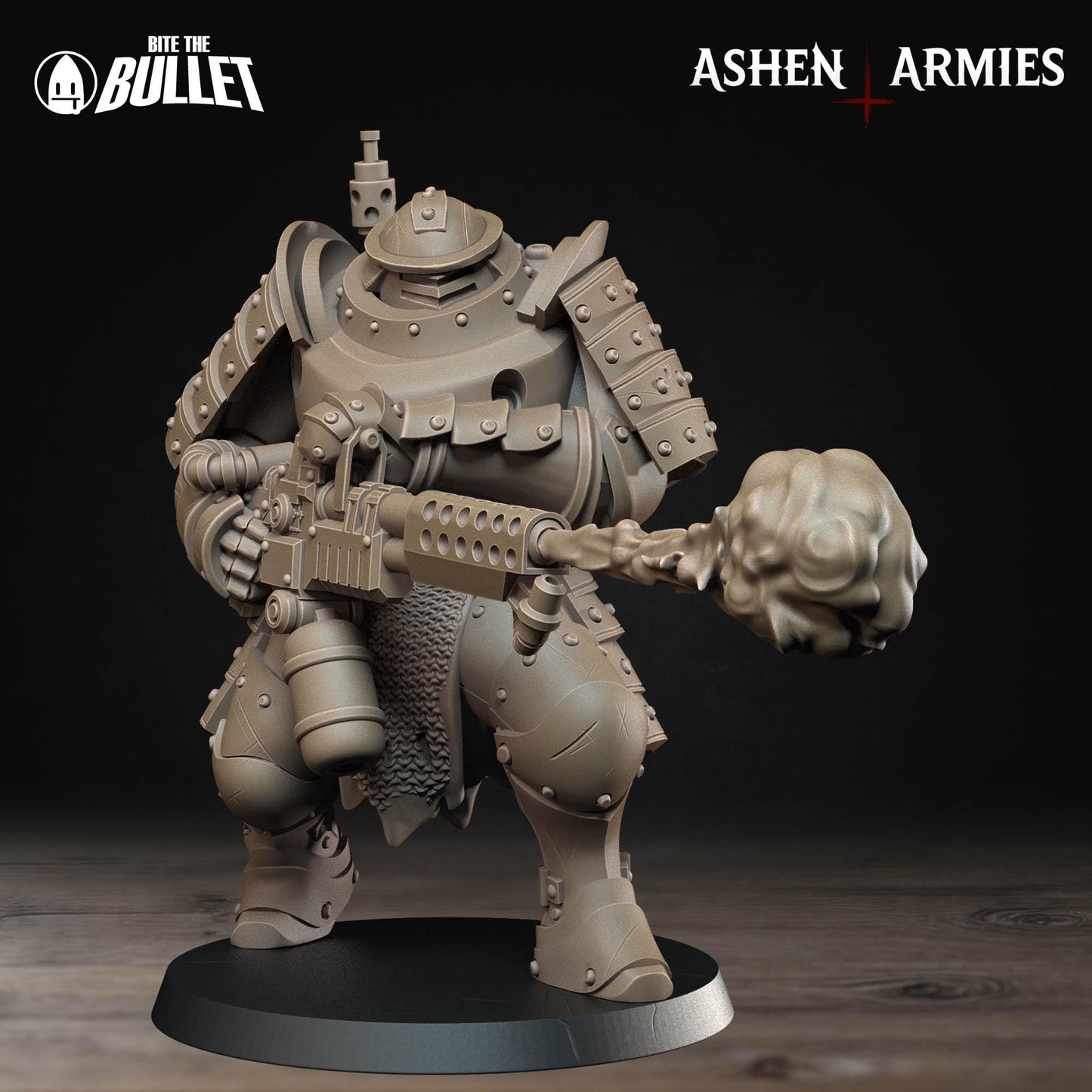 Holy Shogunate Heavy Infantry Flamethrower Miniature - Ashen Armies by Bite the Bullet