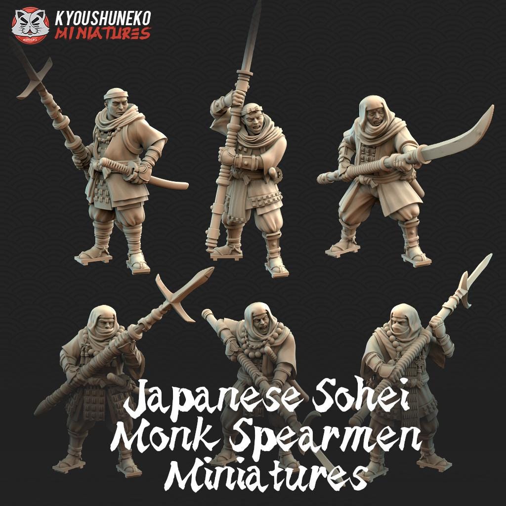 Japanese Sohei Monk Spearmen Miniatures - by Kyoushuneko Miniatures